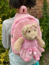 Popatu Kid's Ballerina Bear Pink Rolling Backpack with Removable Plush