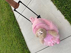Popatu Kid's Ballerina Bear Pink Rolling Backpack with Removable Plush